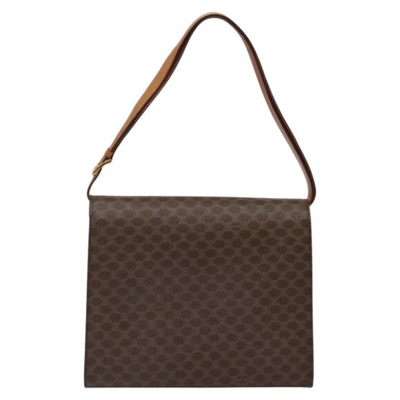 CELINE Macadam Canvas Shoulder Bag PVC Leather Brown Gold - Picture 3 of 16